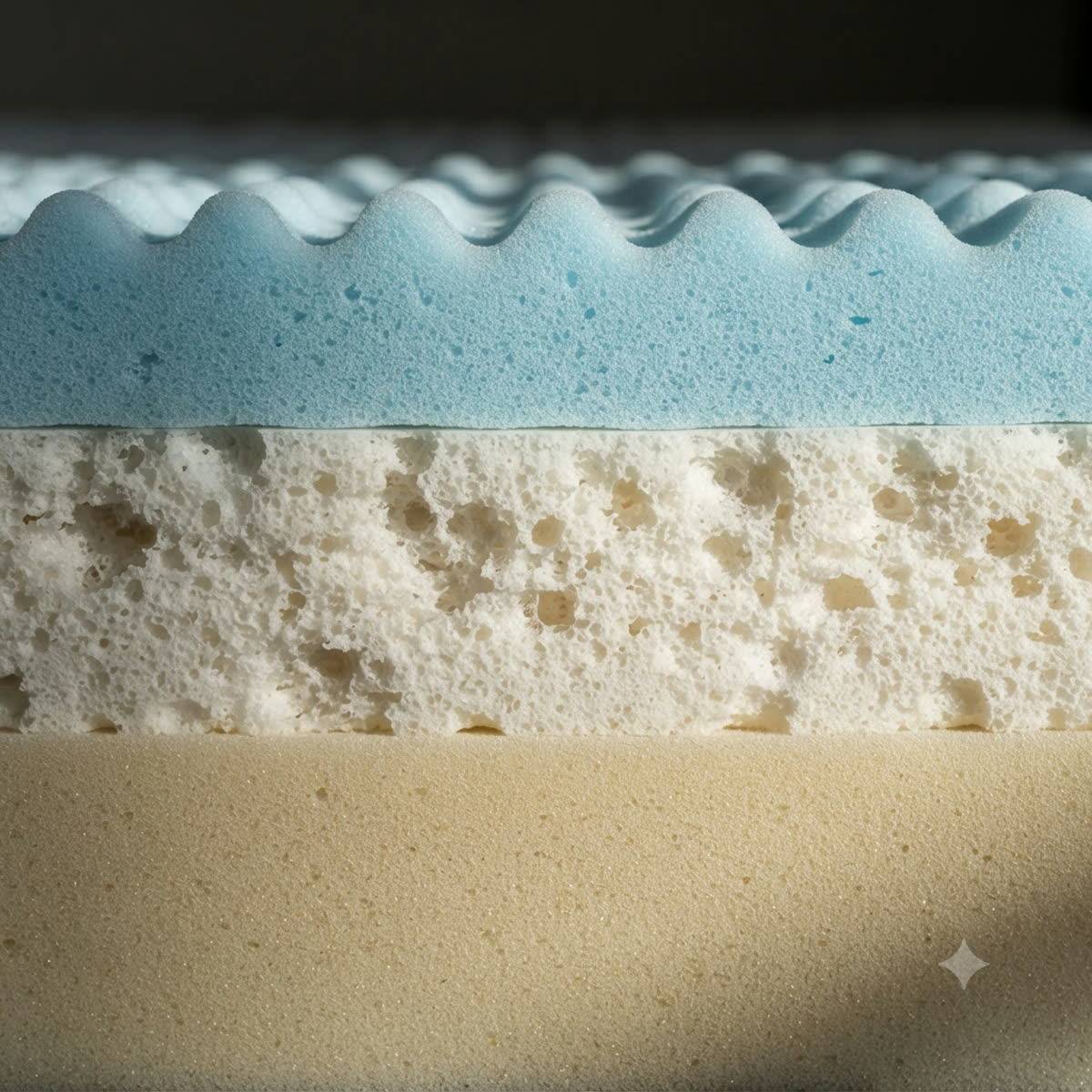 Macro view of mattress foam layers, the material an ILD test measures